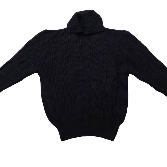 Retro Vintage 1940s-1960s Black Ribbed 3/4 Sleeve Collared Knit Sweater Sz Small - Picture 1 of 6